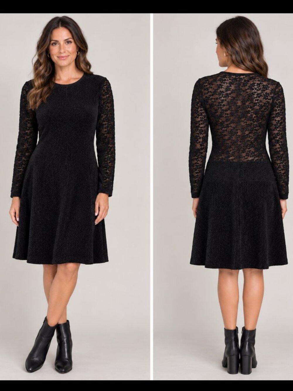 Sonia Rykiel Velvet Velour Ribbed Knit Dress Sheer Black Lace Back Size 12 Large